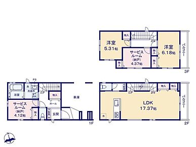 対面システムキッチンからリビングを見渡せる約17帖のLDK☆各居室に収納完備でお部屋がスッキリ片付きます♪自由な用途に使用できる納戸が2ヶ所！ 