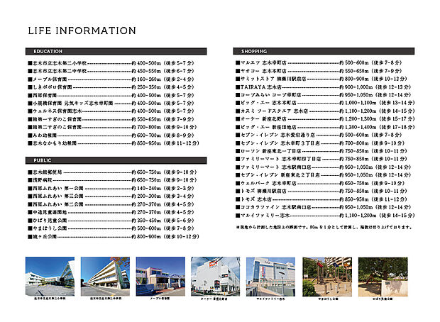 【ライフインフォメーション】
買い物施設や商業施設、教育施設が身近にそろう、暮らしやすい住環境です。