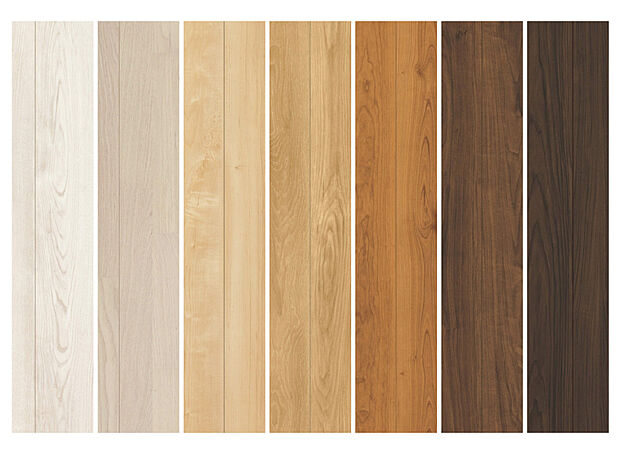 【【フローリング建具カラーセレクト】】フローリングやドアのカラーは標準で7種類からお選びいただけます。
洗面脱衣室と1F・2Fトイレは、大理石調の2タイプからお選びいただけます。