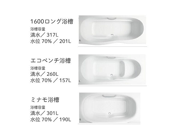 【【浴室形状セレクト】】浴槽形状は3種類からお選びいただけます。