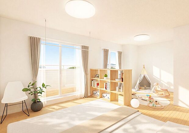 洋室A・B（２室共通部屋）（No.B)※完成イメージパース■ライフスタイルの変化に合わせて、いつでも間取りをカスタマイズできます。（※壁取付は有償工事）それぞれのお部屋からバルコニーへ出られます。