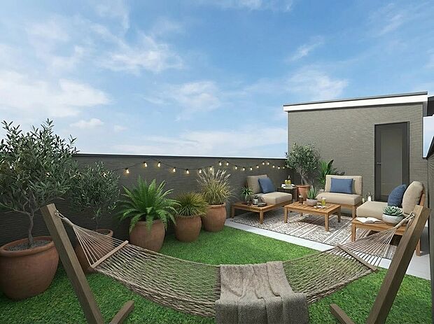 【スカイバルコニー※完成イメージパース】お子様の遊び場や家庭菜園などとして…365日、使い方も楽しみも自由自在。