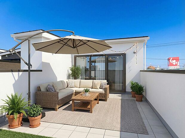 【スカイバルコニー※施工例】移動時間ゼロで叶う最高のキャンプ体験を自宅にいながら味わうことができます。