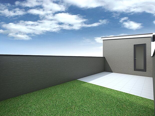 【スカイバルコニー※完成イメージパース】洗濯物をたっぷり干せるのはもちろん、布団もふっくら。太陽の恵みを感じられる南向きの広々バルコニー。