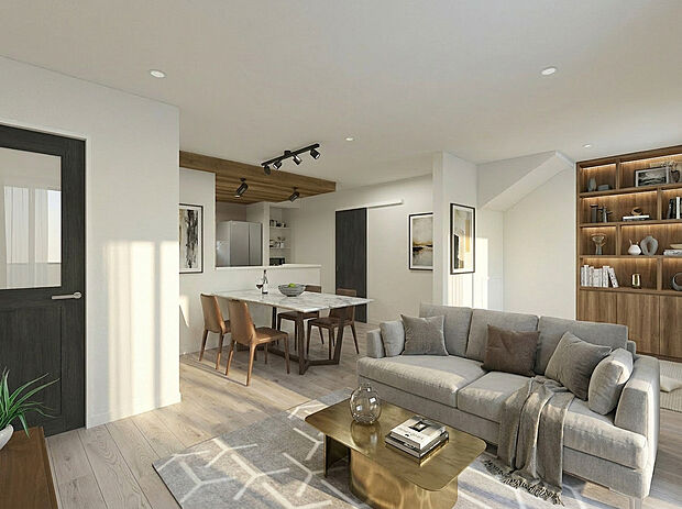 【LDK（No.A)※完成イメージパース】 ■家族のコミュニケーションがとりやすく、毎日のお掃除もしやすい「ちょうどいいサイズ」の18.9帖のLDK！家族が自然と集まる開放的な大空間の一角には「畳コーナー」を設けています。