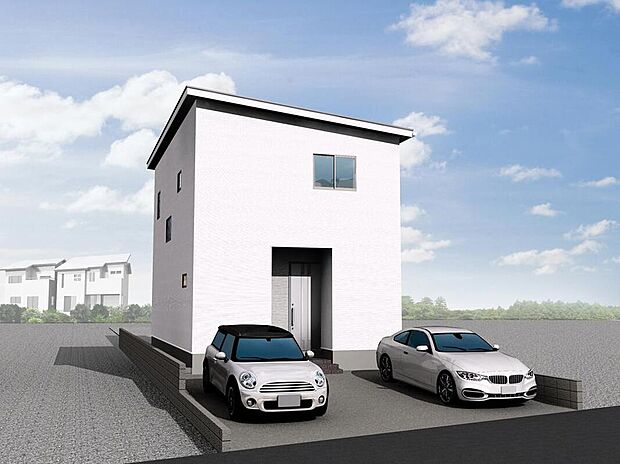 A棟　完成予想図
〇たっぷり収納で、暮らしも気分もすっきり整うウォークインクローゼット付き！
衣類だけでなく、鞄などの小物からスーツケースやレジャー用品などの大きな物までたっぷり収納出来ます。