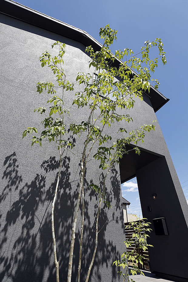 【弊社施工実例】主張しずぎないシンプルで洗練されたデザイン。西陽に配慮し、玄関側の窓の数を抑えて。