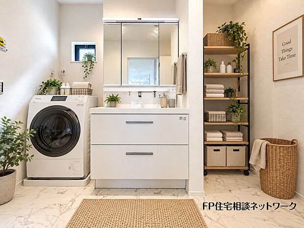 【洗面台・洗面所】本画像の家具、家電等はCGの配置イメージです。販売価格に家具、家電等は含まれず、付帯しません。