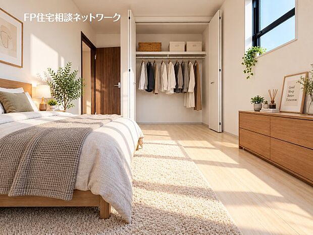 【洋室】本画像のベッド、照明、家具、植栽、小物等はCG生成の配置イメージです。販売価格にこれらは含まれません。