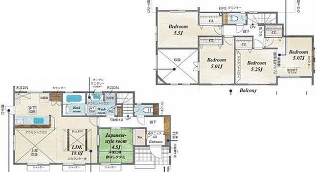 【4LDK】ご家族が集うLDKは広々18帖!
全居室南向きで陽当たり良好♪