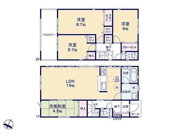 【4LDK】ご家族が集うLDKは広々19帖!
雨でも安心のルーフバルコニー♪