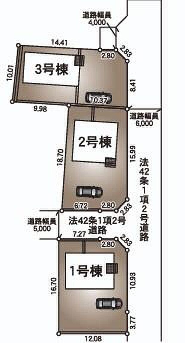 【全体区画図】カースペースは2～3台分ご用意しております