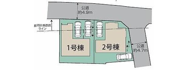 【全体区画図】カースペースは2台分ご用意しております