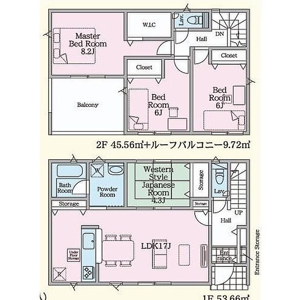 【4LDK】ご家族が集うLDKは広々17帖!
ウォークインクローゼット完備!