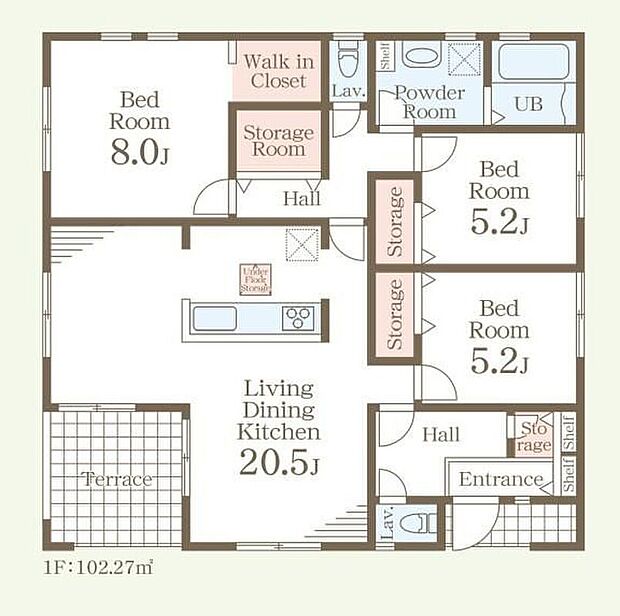 【3LDK+S】人気の平屋建て！家族が集まるリビングは20帖！