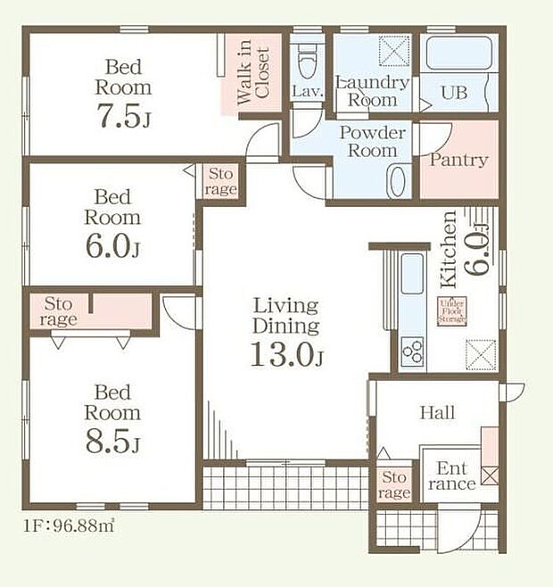 【3LDK】人気の平屋建て！パントリー完備♪