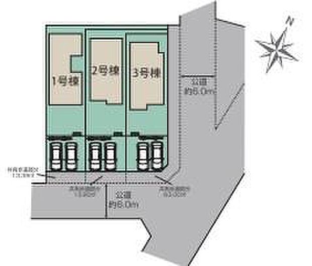 【全体区画図】カースペースは2~3台分ご用意しております
