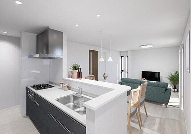 ご家族との会話を楽しみながらお料理が出来る、人気の対面キッチンです♪※家具、家電、照明器具、小物、カーテン、その他のイメージはCG です。