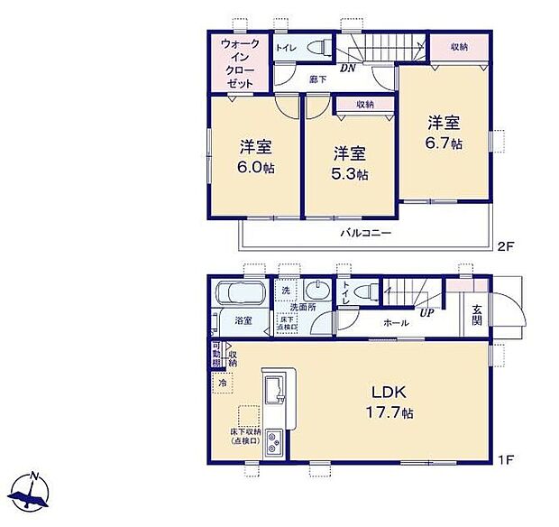 (1号棟)、価格3280万円、3LDK、土地面積108.66m2、建物面積86.26m2 