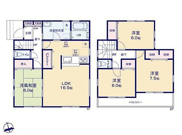 【4LDK】◆ゆったり広めのパウダールーム♪動きやすいまとまった水回り設計
◆リビングに和室が隣接した使い勝手の良い間取り
◆お部屋すっきり全室収納付き