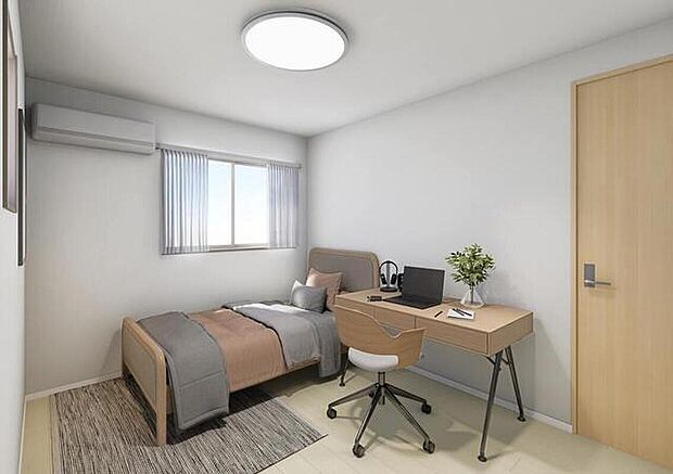 【完成予想図(内観)】2階には広さの異なる3つの洋室を設けています。兄弟それぞれの個室や、趣味の部屋、書斎など、ご家族のライフスタイルに合わせて自由に使い分けられる、柔軟性の高い間取りです。