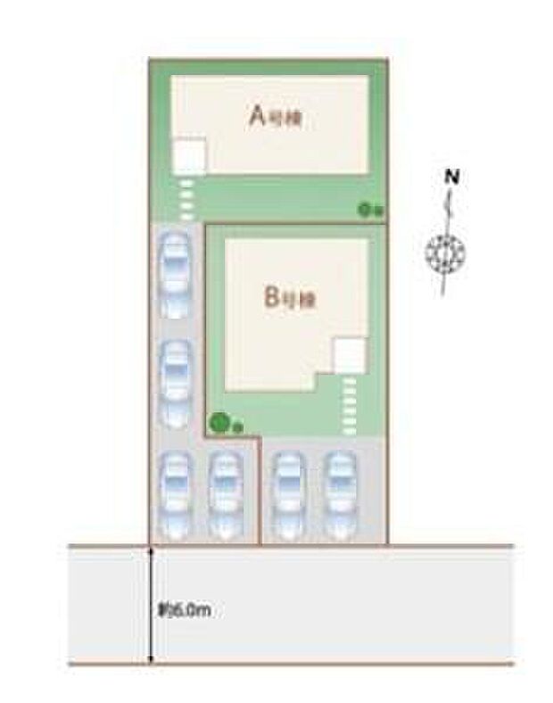 【全体区画図】◆敷地広々41坪以上◆カースペースはA号棟4台!B号棟2台
◆開放感のある南面6m道路♪
◆東武伊勢崎線「草加」駅まで停歩6分、つくばエクスプレス線「八潮」駅まで停歩9分でバス利用可