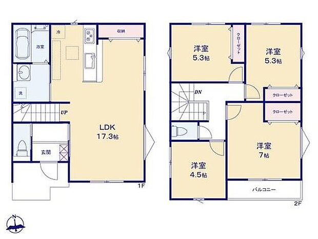 【4LDK】◆食洗機標準装備の対面キッチン
◆ゆとりの４ＬＤＫ♪動きやすいまとまった水回り
◆スッキリ片付くリビング収納♪２階の３居室に収納付きでお部屋を広くお使いいただけます