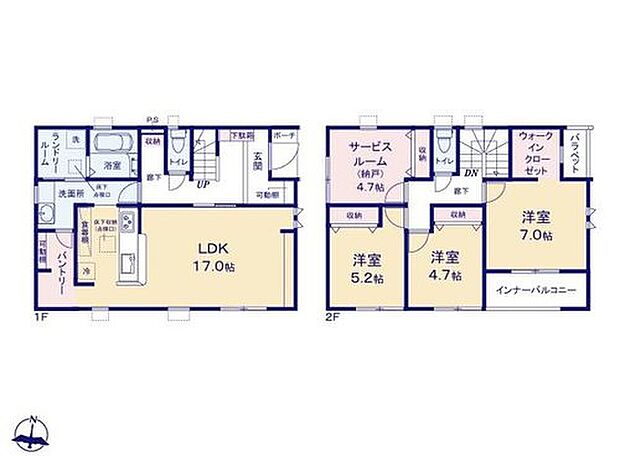 【3LDK+S】◆キッチンにはパントリー、ストレージルーム（納戸）やWICのある収納豊富な間取り
◆明るい南向きのＬＤＫ♪リビングが見渡せる対面キッチン
◆24時間換気システムなど設備も充実しています