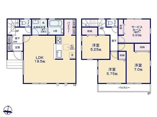 【3LDK+S】◆広々19帖のＬＤＫ♪リビングが見渡せる対面キッチン
◆お部屋すっきり全室収納付き
◆日当たり良好♪南向きバルコニー