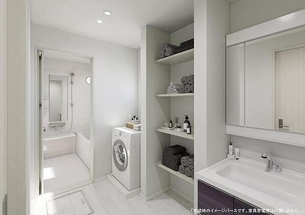 【【洗面所】完成予想図(内観)】建物のプレゼンテーションやモデルハウスのご案内も行っているので、お気軽にお問い合わせください。