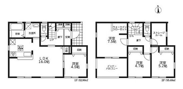 【4LDK】◆１階は広々16帖のＬＤＫに居室の使い勝手の良い間取り
◆水回りがコンパクトにまとまって朝夕の家事動線も楽々♪
◆お部屋すっきり全室収納付き♪ＷＩＣやストレージルームなど充実の収納スペース