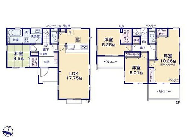 【4LDK】◆広々17.7帖のＬＤＫ♪食洗機標準装備の対面キッチン
◆お部屋すっきり全室収納付き
◆用途を絞らず万能に使える独立和室
◆便利なバルコニー水栓つき
◆間仕切りを利用して５ＬＤＫに変更可（工事有償）