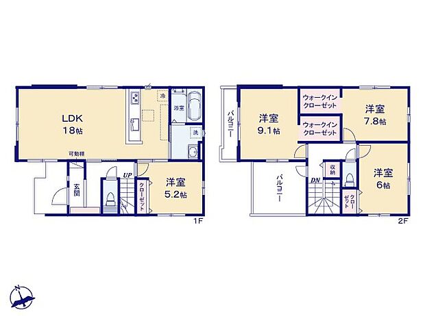 【4LDK】◆広くて明るい18帖のＬＤＫ♪食洗機標準装備の対面キッチン
◆動きやすいまとまった水回り設計
◆２居室にウォークインクローゼットなど収納も豊富です