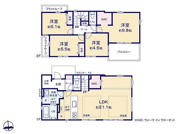 【4LDK】◆広々21.1帖のLDK♪食洗器標準装備の対面キッチン
◆家事動線がスムーズ♪まとまった水回り設計
◆WICやSICのある収納豊富な間取り♪