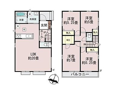 ◆家具を配置しても空間にゆとりが生まれる20帖LDK！3面採光で心地よい空間です♪
◆生活に自然とメリハリが生まれる2階にお部屋をまとめたプラン♪
◆調理の合間にサッと洗濯を回せる水回り集中設計♪ 