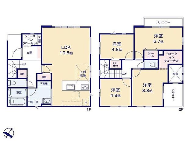 【4LDK】◆広くて明るい19.5帖のLDK
◆吹抜けのある明るいリビング
◆食洗器標準装備の対面キッチン
◆収納豊富な間取りでお部屋を広くお使いいただけます
◆通気性の良い2面リビング♪