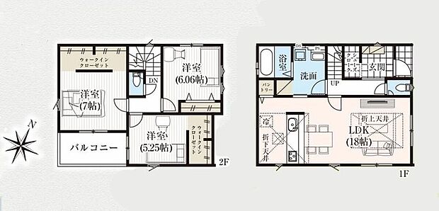 【3LDK】◆対面キッチンからリビングを見渡せる、ゆったり18帖のLDK☆◆全居室収納付き♪WIC、玄関にシューズクローク、キッチンにパントリー等たっぷり収納♪◆陽当たり良好♪南東向きのバルコニー!