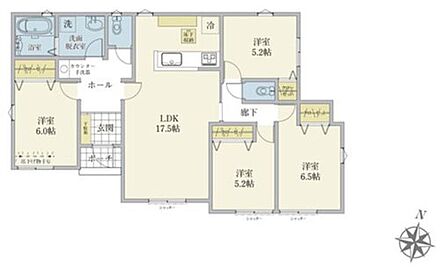 ◆生活の動線がコンパクトな平屋建て♪掃除もしやすい♪
◆急な雨にも対応できる室内物干しが標準装備♪
◆全居室に収納を完備♪ 