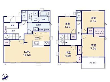 ◆広々18.5帖のＬＤＫ♪リビングが見渡せる対面キッチン
◆動きやすいまとまった水回り設計♪ランドリールームのある間取り
◆お部屋すっきり全室収納付き♪主寝室にはＷＩＣもあります 