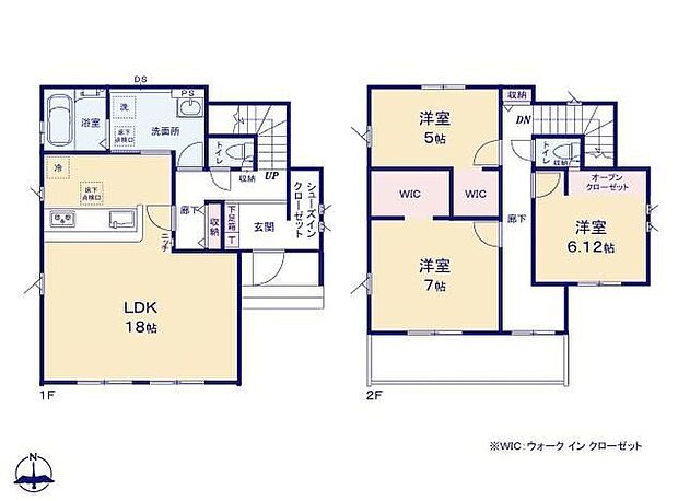 【3LDK】◆広くて明るい18帖のLDK♪リビングが見渡せる対面キッチン◆2居室にWIC、玄関にSICのある収納豊富な間取り◆南向きの明るいバルコニー♪居室を通らずに出入りできます