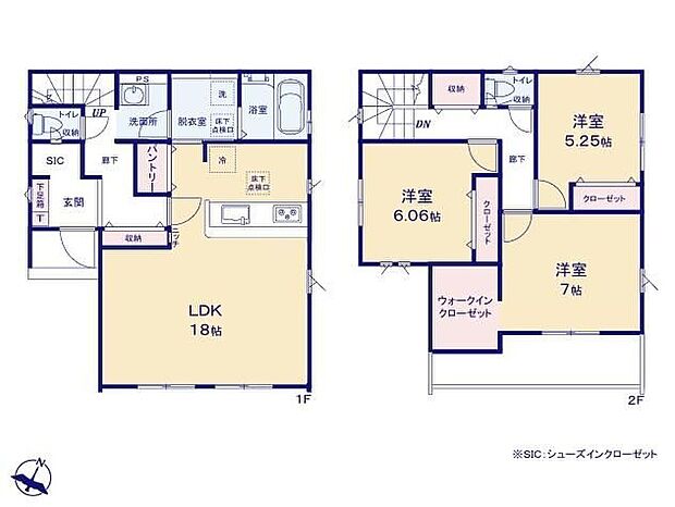 【3LDK】◆お料理しながらリビングが見渡せる対面キッチン◆パントリー・ＳＩＣ・ＷＩＣのある収納豊富な間取り◆洗面所と脱衣室分離の家事動線を考えた動きやすい水回り設計
