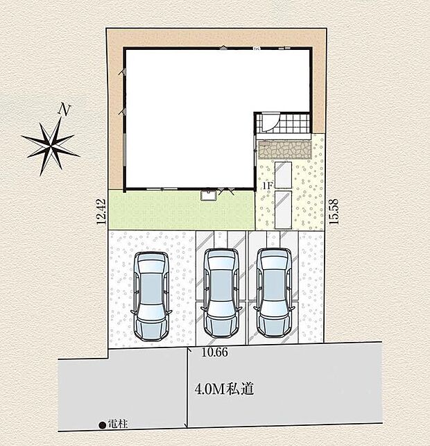【区画図】
カースペース3台分ご用意ございます♪
家族分の自転車を駐輪したり、来客用の駐車スペースとしてもお使いいただけます♪