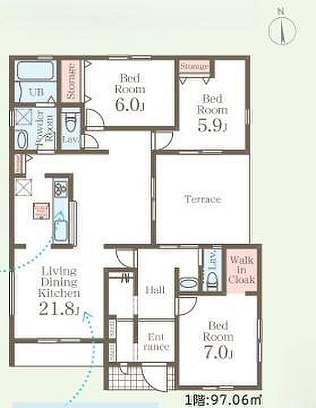 (1号棟)、価格2590万円、3LDK、土地面積284.98m2、建物面積97.06m2