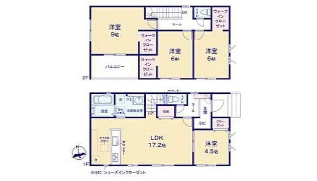 【4LDK】明るく開放的な４LDK♪
シューズクロークやWICなどプラスアルファの収納も充実！
