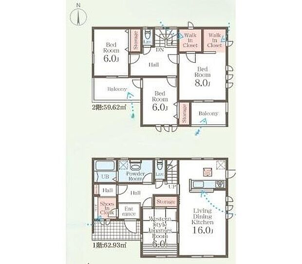 【4LDK】全室南向き♪
シューズクロークやWICなど大型収納も充実！