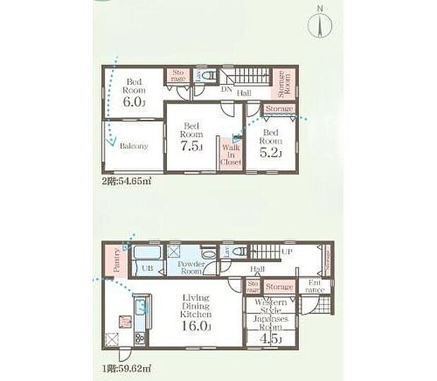【4LDK】全室南向き♪
リビングの続き間にある和室は来客用やお昼寝スペースにおすすめ！