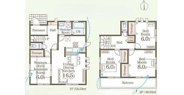 【4LDK】全室南向き♪全室6帖以上のゆとりの設計♪
各居室に収納完備で荷物が増えてもスッキリとお使い頂けます！