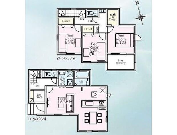 【3LDK】急な雨にも安心のインナーバルコニー♪
居室は2階にございますのでご家族それぞれのプライベート空間も保てます!