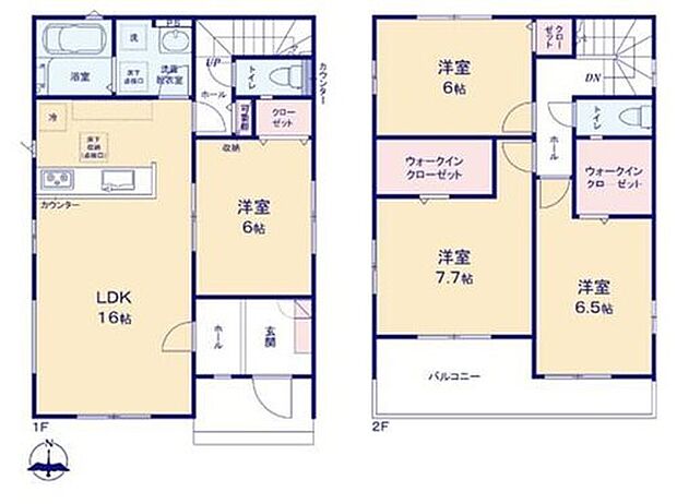 【4LDK】全室6帖以上のゆとりの設計♪
季節を問わずたっぷり収納ができるウォークインクローゼットも完備！