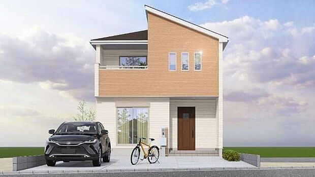 【完成予想図(外観)】（2号棟）大きなものも収納できるファミリークローゼット付きの3LDK